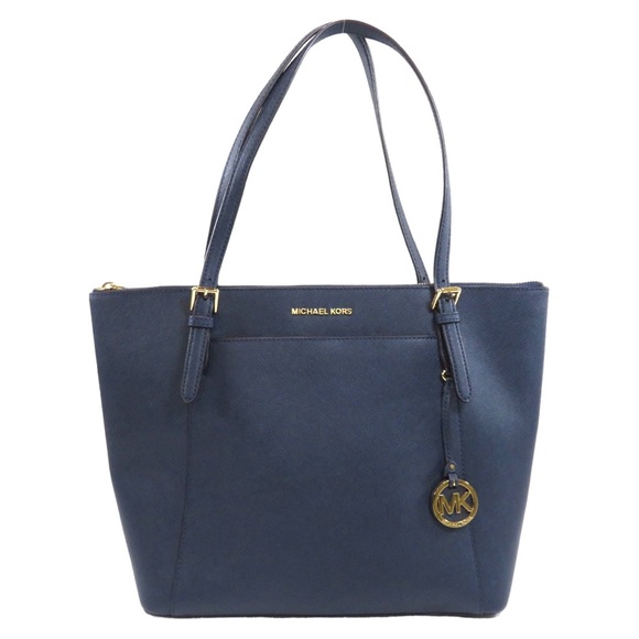 Michael Kors Ciara Navy Blue Saffanio Leather Two Strap Zippered Shoulder Tote - Picture 12 of 12